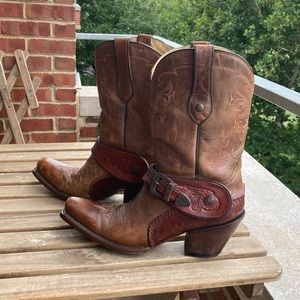 Corral cowgirl boots with red ankle strap